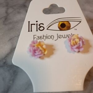 Iris Pink and Yellow Floral Earrings